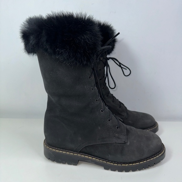 Sorel Rabbit Fur Shearling Lined Black Boot Womens US 8 M Lace-Up Made in Canada - Picture 1 of 14